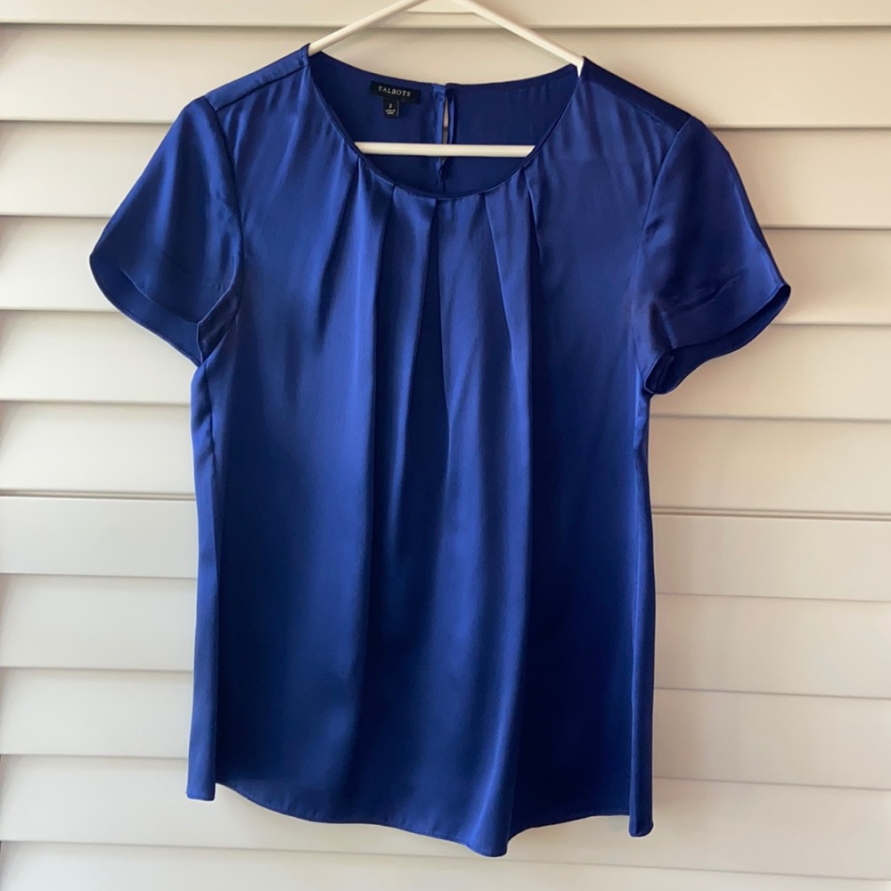 Talbots 100% silk royal blue blouse size 2